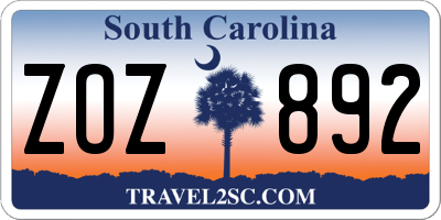 SC license plate ZOZ892