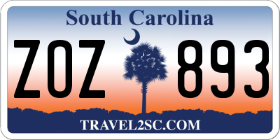 SC license plate ZOZ893