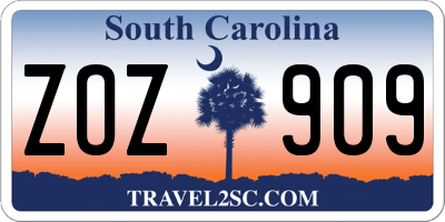 SC license plate ZOZ909