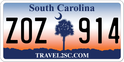 SC license plate ZOZ914