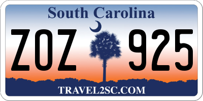 SC license plate ZOZ925