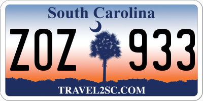 SC license plate ZOZ933