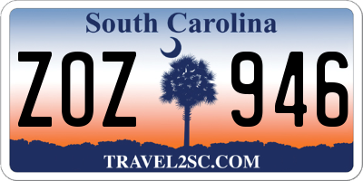 SC license plate ZOZ946