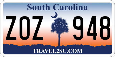 SC license plate ZOZ948