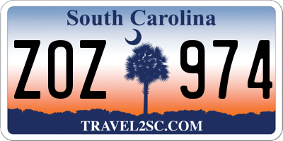 SC license plate ZOZ974