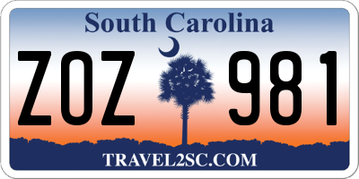 SC license plate ZOZ981