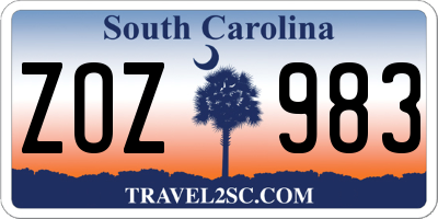 SC license plate ZOZ983