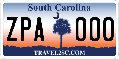 SC license plate ZPA000