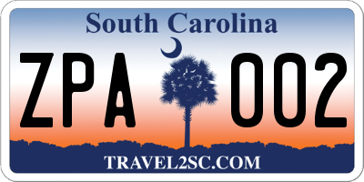 SC license plate ZPA002