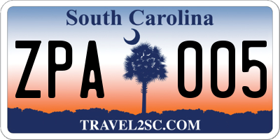 SC license plate ZPA005