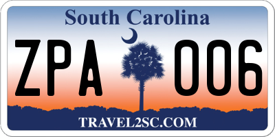 SC license plate ZPA006