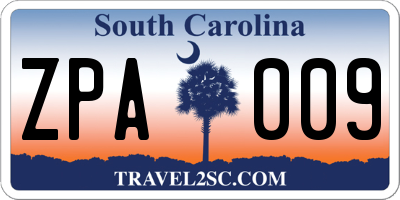 SC license plate ZPA009