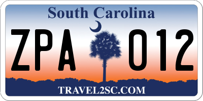 SC license plate ZPA012