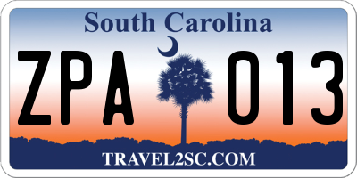 SC license plate ZPA013