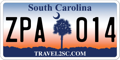 SC license plate ZPA014