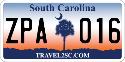 SC license plate ZPA016