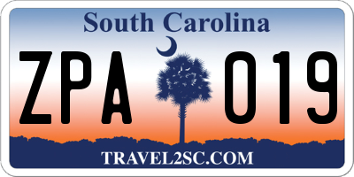 SC license plate ZPA019