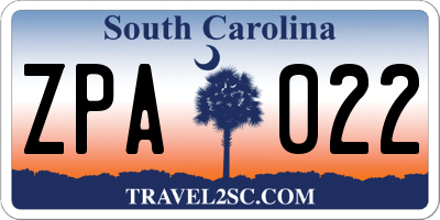 SC license plate ZPA022