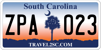 SC license plate ZPA023