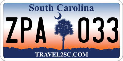 SC license plate ZPA033