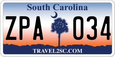 SC license plate ZPA034