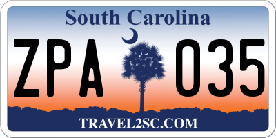 SC license plate ZPA035