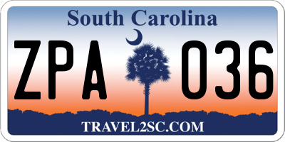SC license plate ZPA036