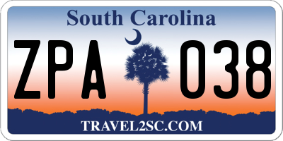 SC license plate ZPA038