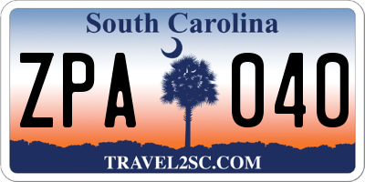 SC license plate ZPA040