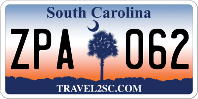 SC license plate ZPA062