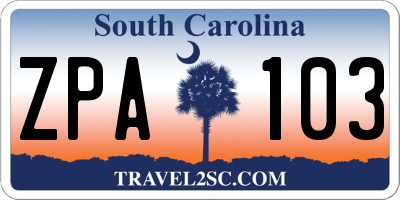 SC license plate ZPA103