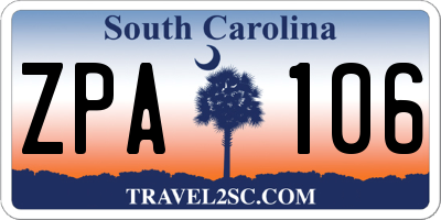 SC license plate ZPA106