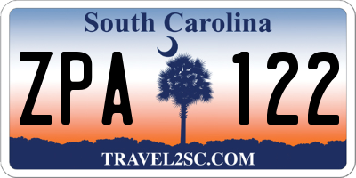 SC license plate ZPA122