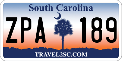 SC license plate ZPA189