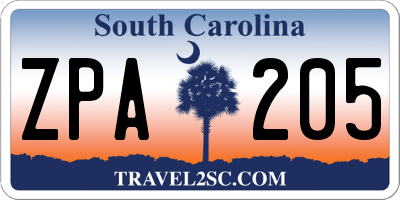 SC license plate ZPA205