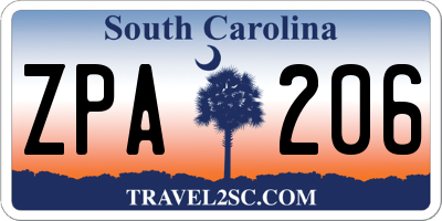 SC license plate ZPA206