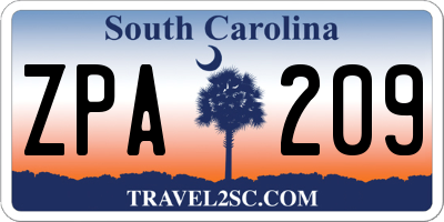 SC license plate ZPA209