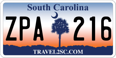 SC license plate ZPA216