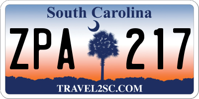 SC license plate ZPA217