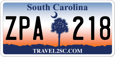 SC license plate ZPA218