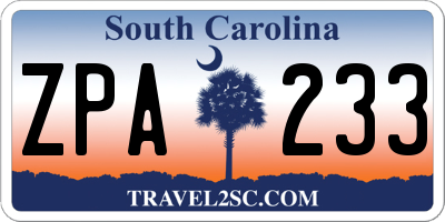 SC license plate ZPA233