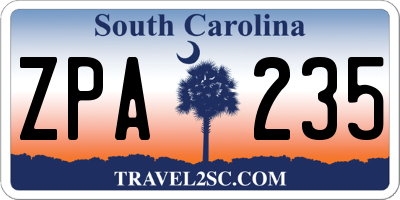 SC license plate ZPA235