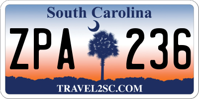 SC license plate ZPA236