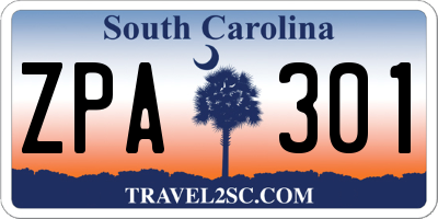 SC license plate ZPA301