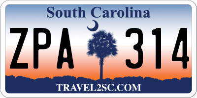 SC license plate ZPA314