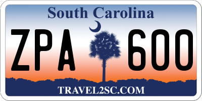 SC license plate ZPA600