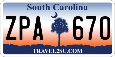 SC license plate ZPA670