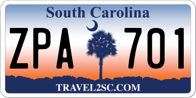 SC license plate ZPA701