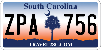 SC license plate ZPA756