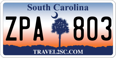 SC license plate ZPA803